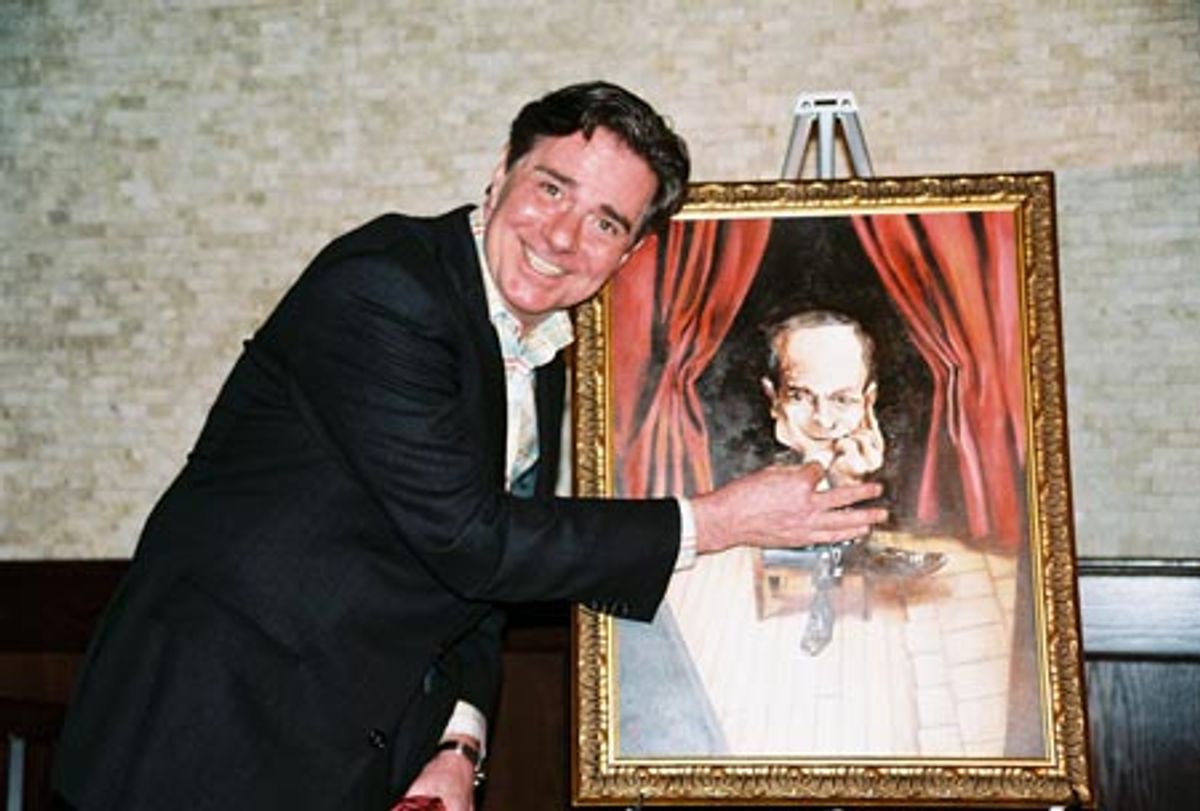 Gary Beach posing with the painting  at 