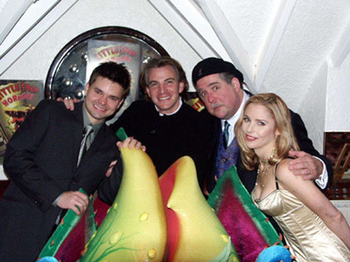 Hunter Foster, Douglas Sills, Rob Bartlett and Kerry Butler
(while Audrey II looks on) at 
