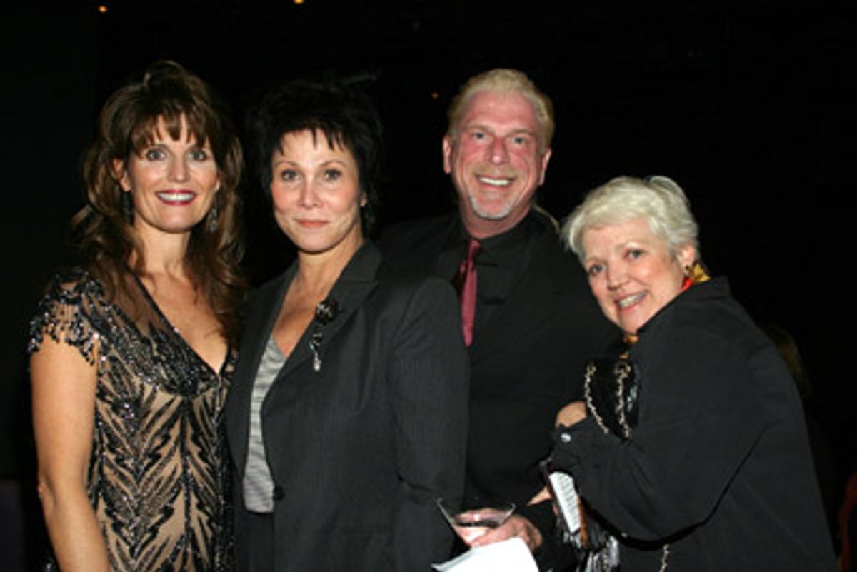 Ron Abel poses with the 3 lovely ladies - Lucie Arnaz, Michelle Lee, and Valerie Armstrong at 