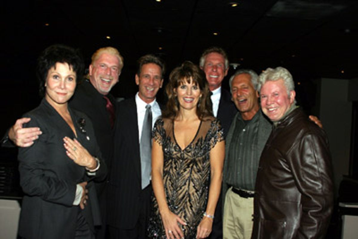 What lucky ladies, Michelle Lee and Lucie Arnaz,
as they bask in the company of Ron Abel, Kieth Dodge,
Nolan Miller, Joel Briskin and Gary Pudney at 