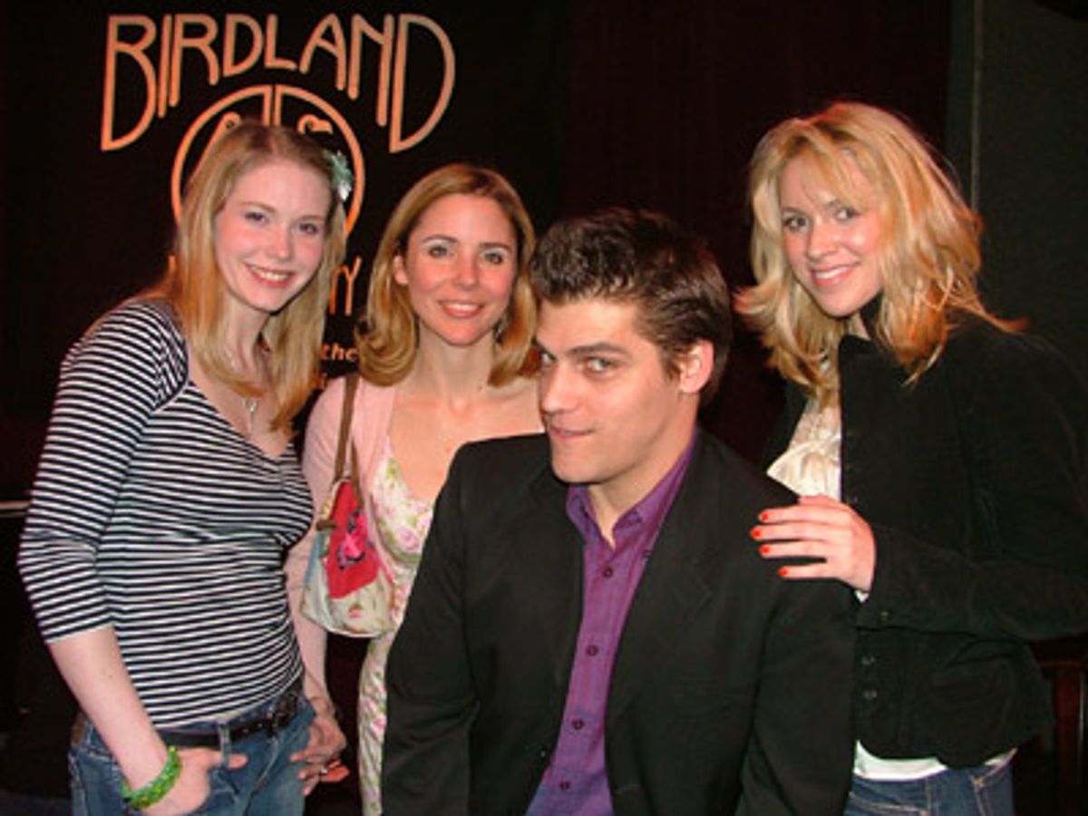 Bat Boy Deven May surrounded three 'Shelley's'
Emma Williams (UK) Kerry Butler (Off-Broadway) and
Sara Chase (Boston) at 