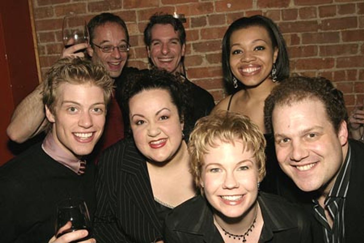 The gang from Avenue Q (front) Barrett Foa, Aymee Garcia, Jennifer Barnhart, Jordan Gelber (back) Gary Adler (Music Director), Robert Witherow (Stage Manager), and Carmen Ruby Floyd  at 