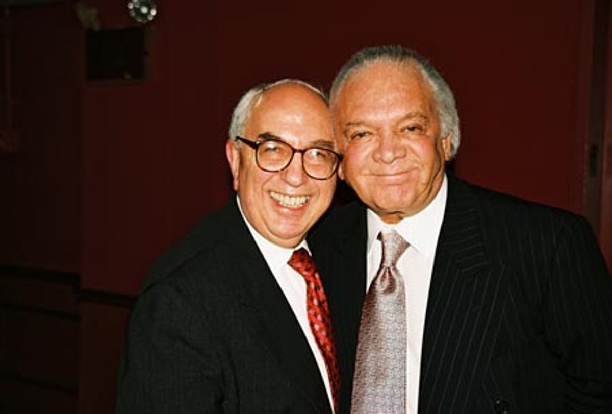 Aubrey Reuben (Acting President, Outer Critics Circle) with Marty Richards who accepted the Outer Critic Award for Outstanding Revival of a Musical, 'La Cage aux Folles' at 