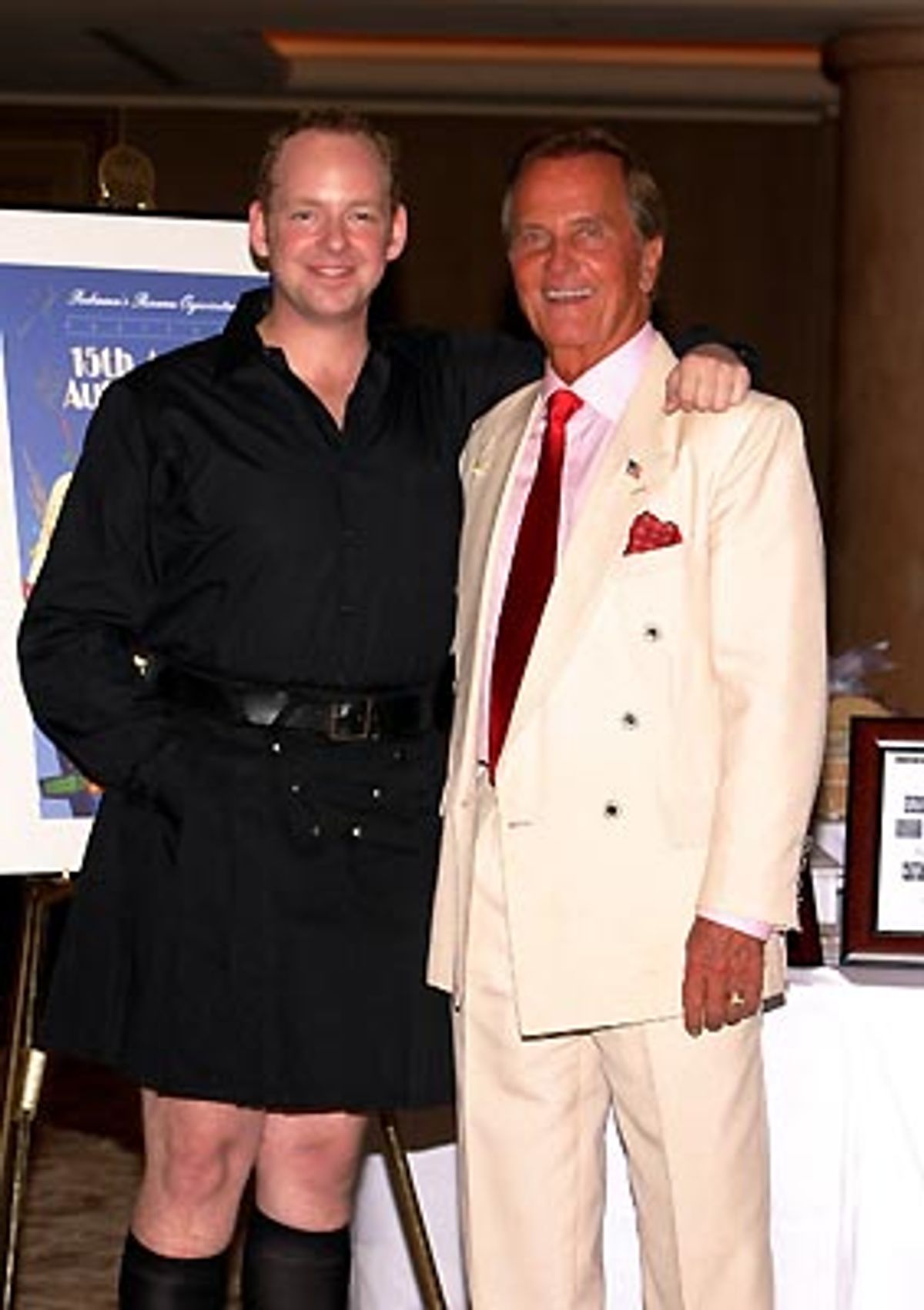 The ever-kilted Jamie and Special Guest Pat Boone pose for a picture. at 