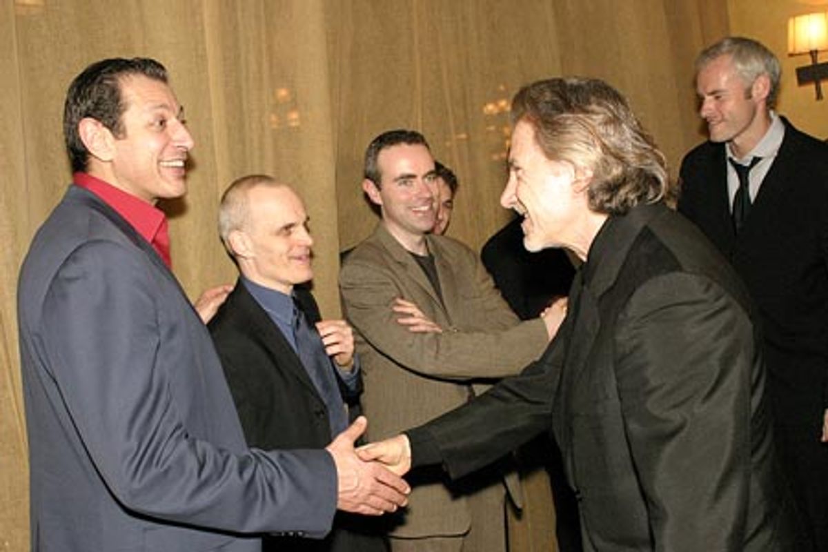 Harvey Keitel greeting Jeff Goldblum  at 