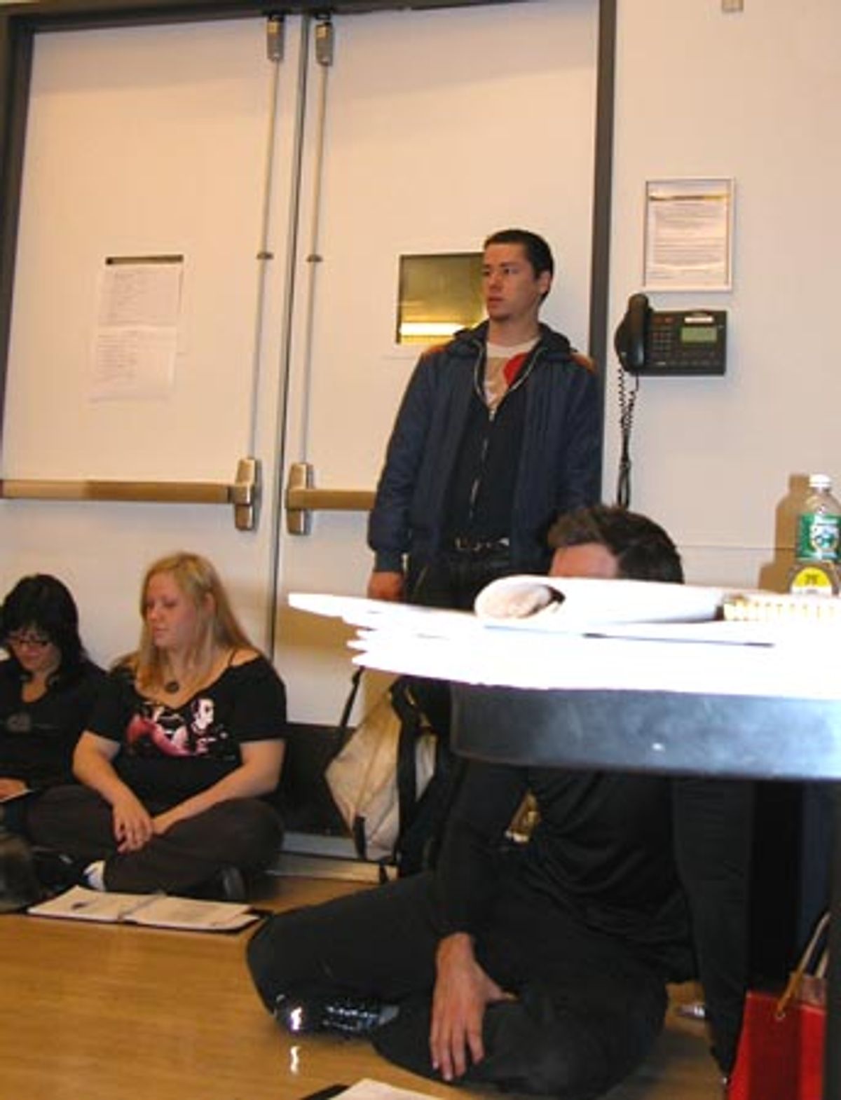 while former Bare co-star Adam Fleming looks on... at 