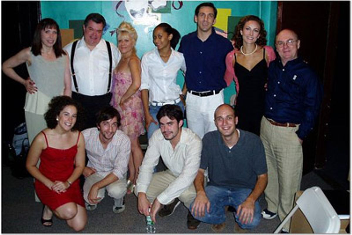 The full company (top L to R) Alix Korey, Michael Badalucco,
Ilene Kristen, Hillary Wade, Michael Berresse, Laura Benanti,
Christopher Murney (bottom L to R) Britt Shubow, Toby Lawless,
John Lavelle and director, Jonathan Ross. at 