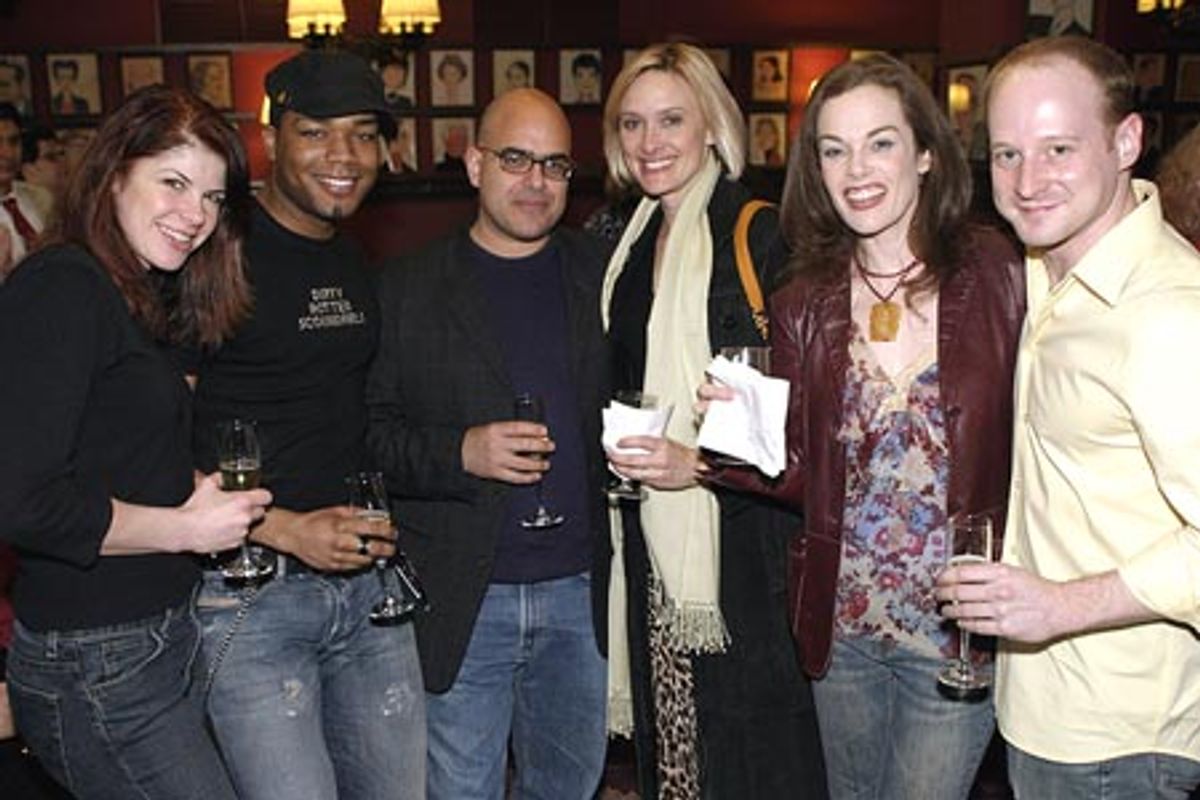 David Yazbek (third from left) with ensemble members (l-r) Roxanne Barlow, Grasan Kingsberry, Rachel deBenedet, Julie Connors, and Jeremy Davis at 