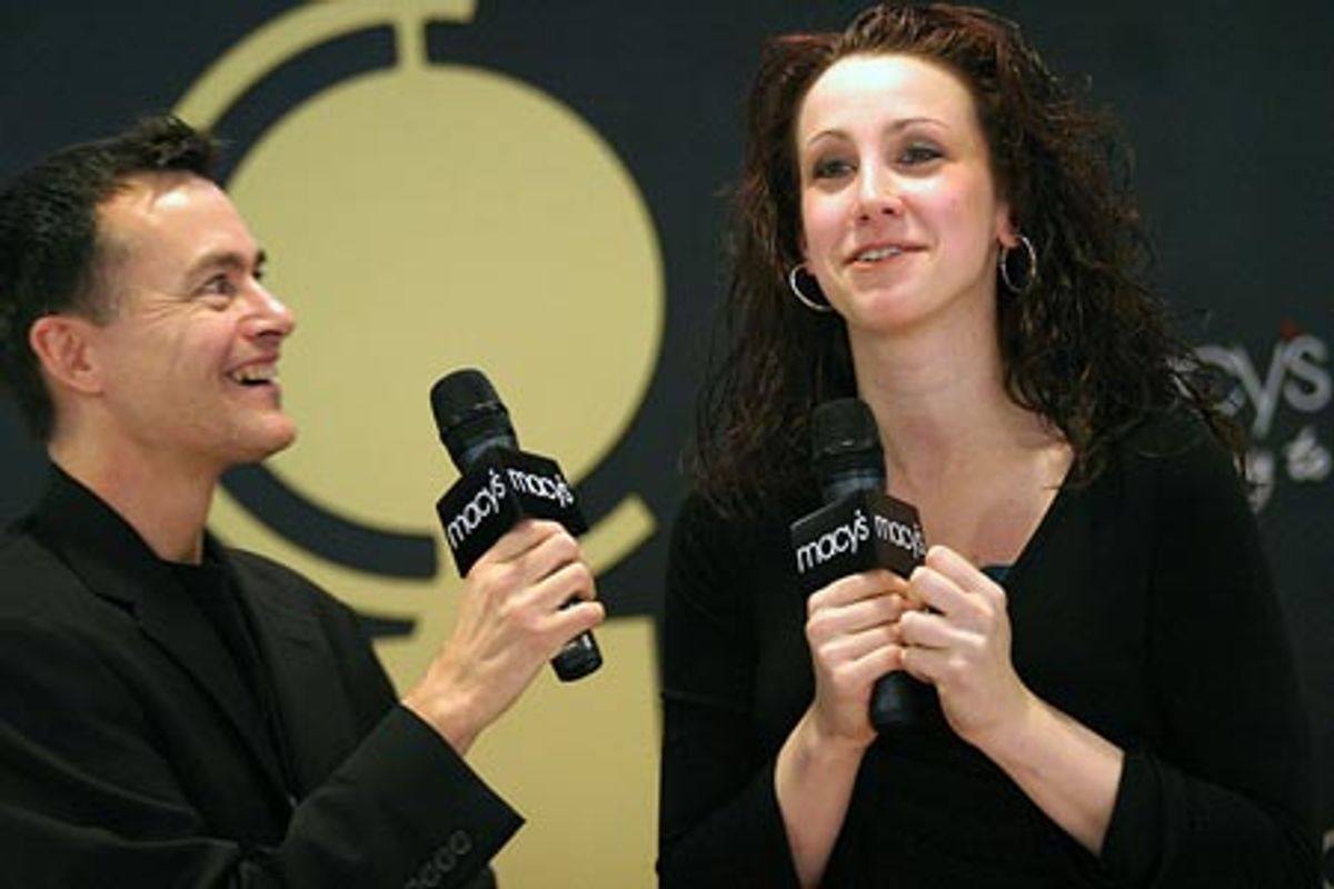 Bill Schermerhorn and Kimberly Weiss (one of the 5 finalists --- not yet determined at the time of this photo however...) at Macy's Singing Contest for Tony Tickets