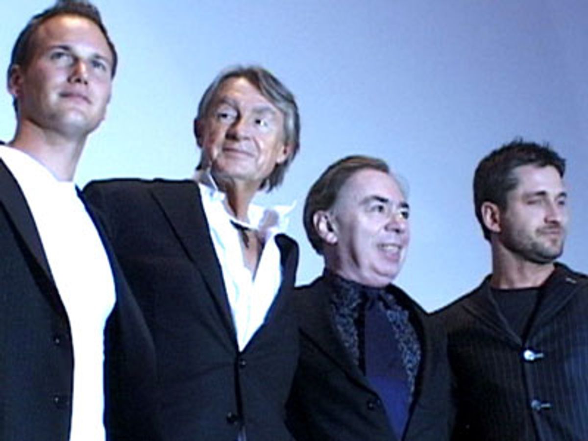 Patrick Wilson, Joel Schumacher, Lord Andrew Lloyd Webber
and Gerard Butler after the screening of Phantom of the Opera at 