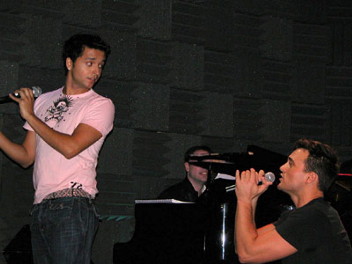 ...interrupting Jai's lament, Cheyenne Jackson begins
the infamous 'Elephant Love Medley' from Moulin Rouge at 