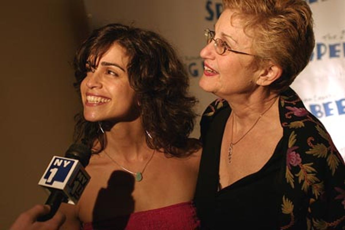 Rebecca Feldman talking to NY1 with her mother at 