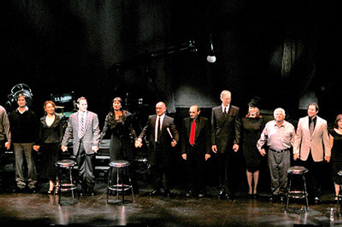 L to R: Noah Wyle, Lauren Ambrose, Patrick Wilson, Angelica Huston,
Sir Ben Kingsley, Stanley Donen, James Cromwell, Stephanie Powers,
Robert Morse, and Steve Guttenberg at 