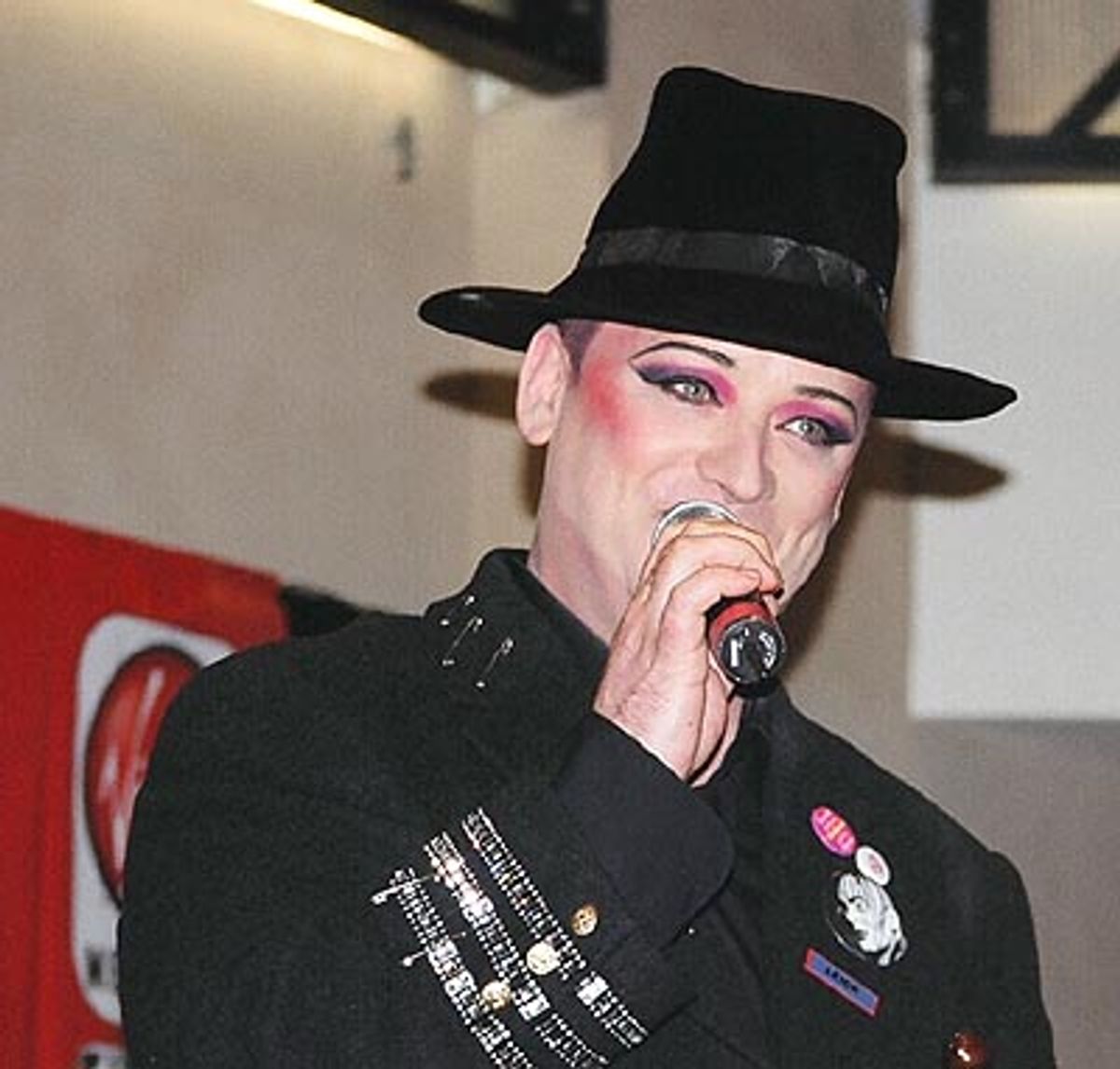 George O'Dowd, aka Boy George addresses the crowd at 