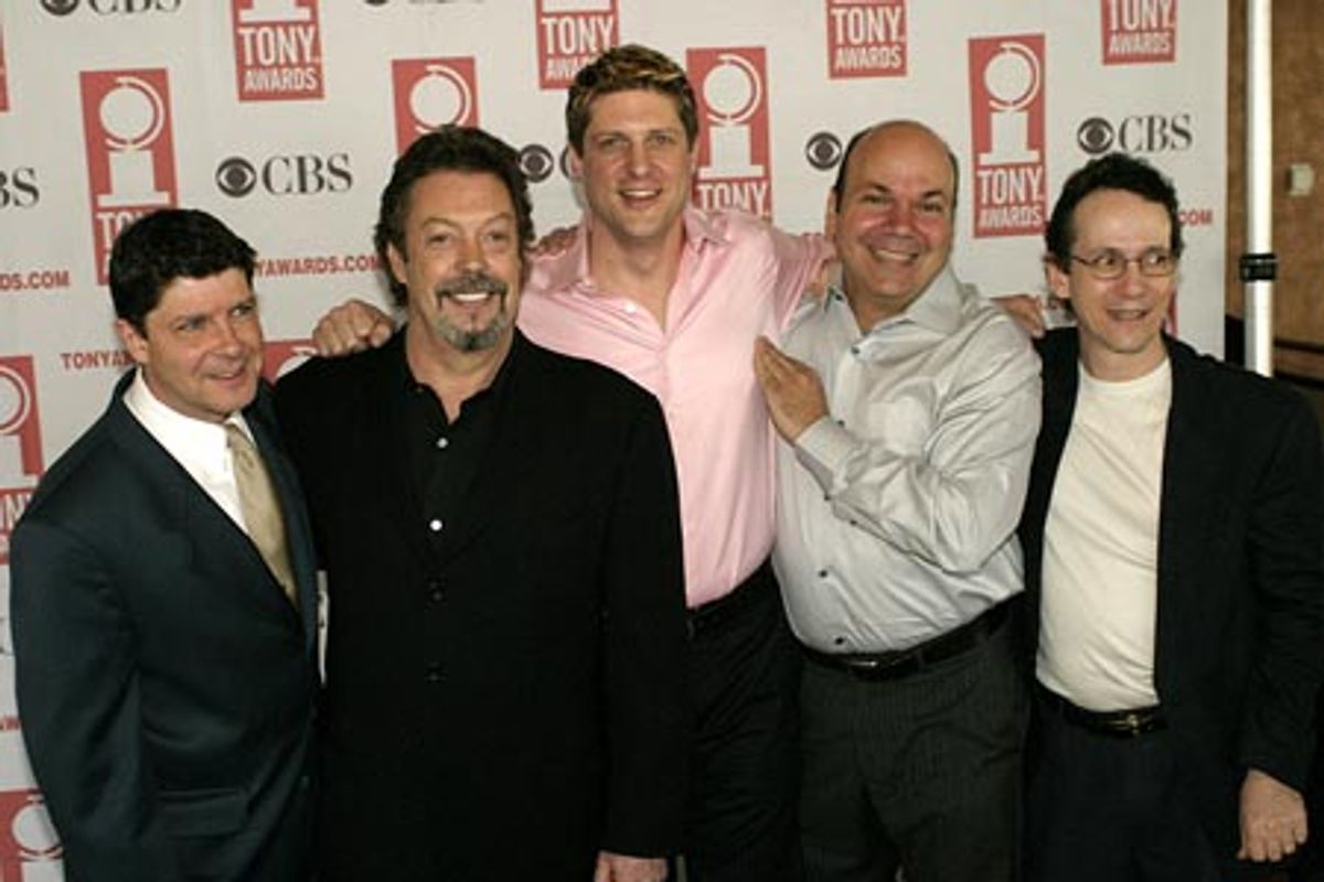 Spamalot: Michael McGrath, Tim Curry, Christopher Sieber, Casey Nicholaw (Choreography), and Larry Hochman (Orchestrator) at 