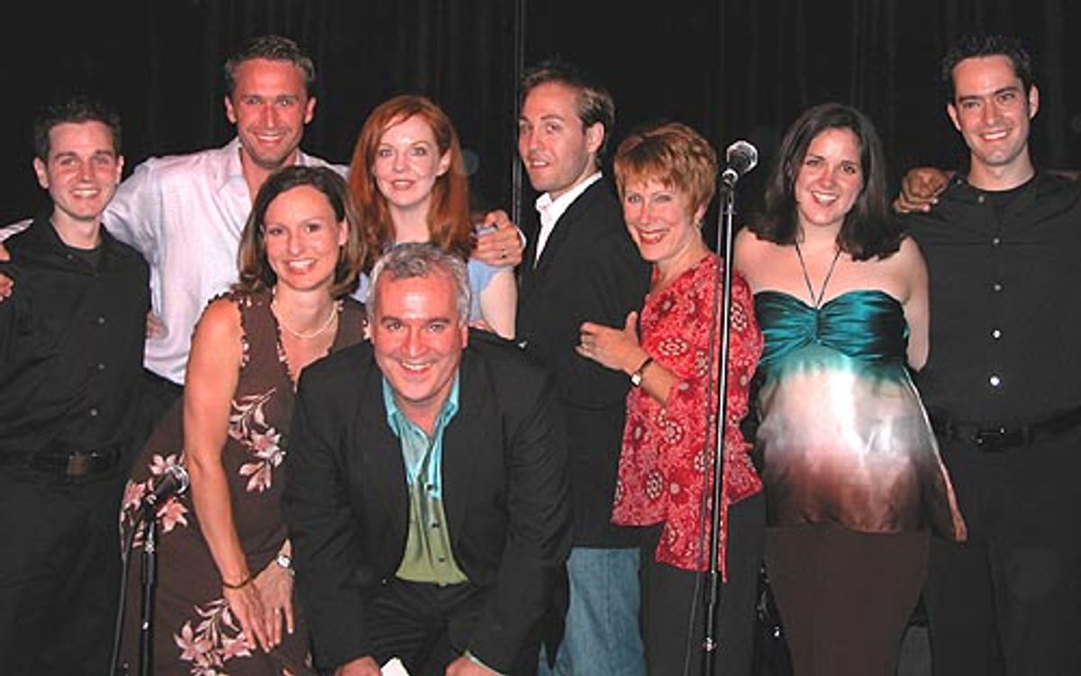 The whole company including composers Sean McDaniel (left) and Ben Cohn (right)  at 
