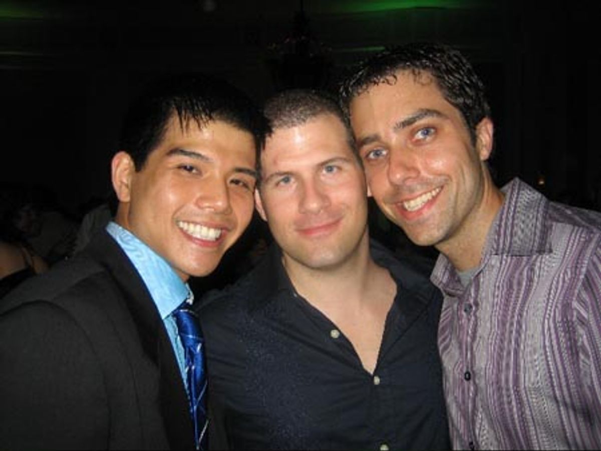 Telly Leung (Boq), Terry Goldman (ElectricArtists PR)and James Babcock at 