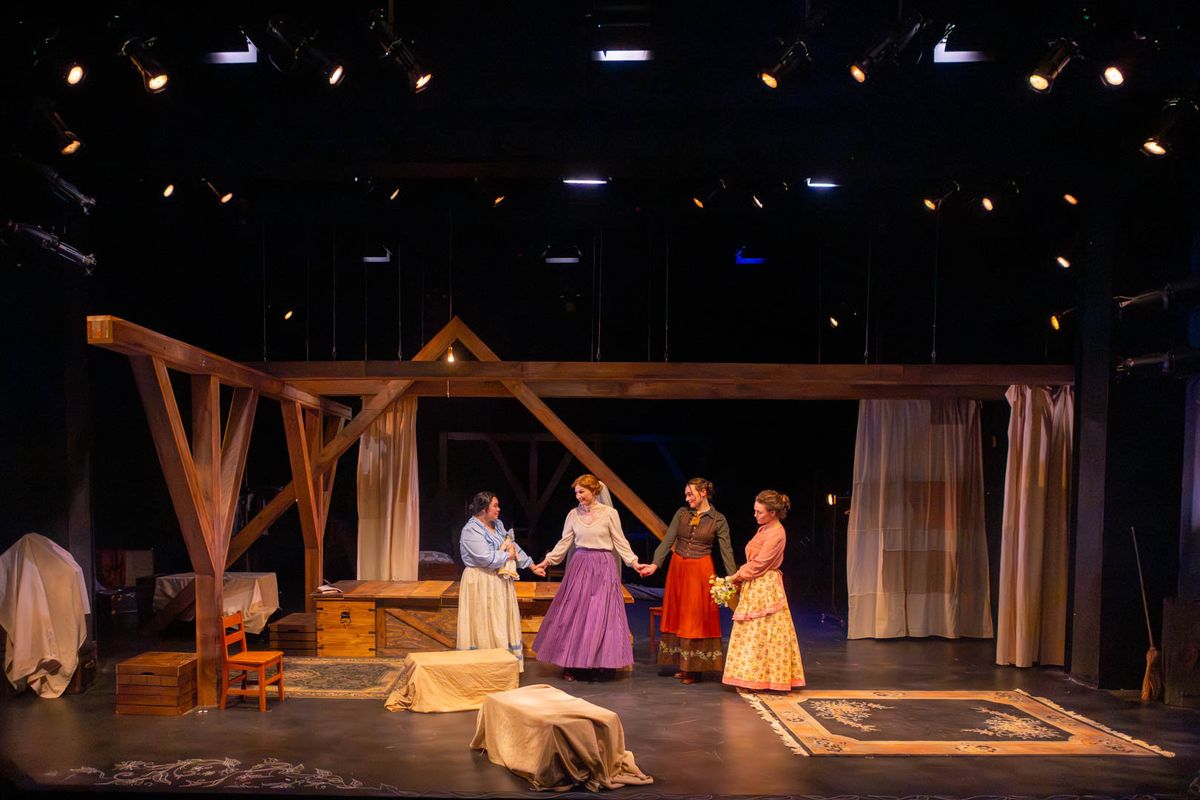 Beth, Meg, Jo, and Amy March on Meg's wedding day (l-r: Kimie Muroya, Amy Rene Byrne, Mackenzie Moyer, and Arrianna Daniels). Photo by Kyle Huggins. 