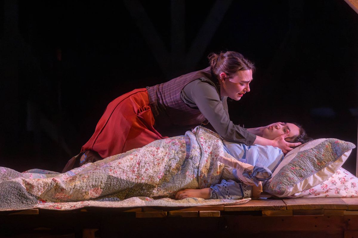 Jo (Mackenzie Moyer) weep as she realizes Beth (Kimie Muroya) has passed over. Photo by Kyle Huggins.