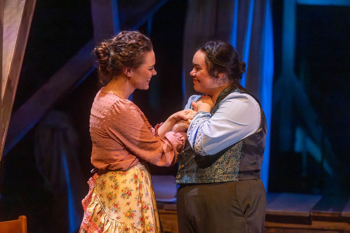 Amy March (Arrianna Daniels) reunites with Laurie (Kimie Muroya). Photo by Kyle Huggins. Amy March (Arrianna Daniels) reunites with Laurie (Kimie Muroya). Photo by Kyle Huggins.