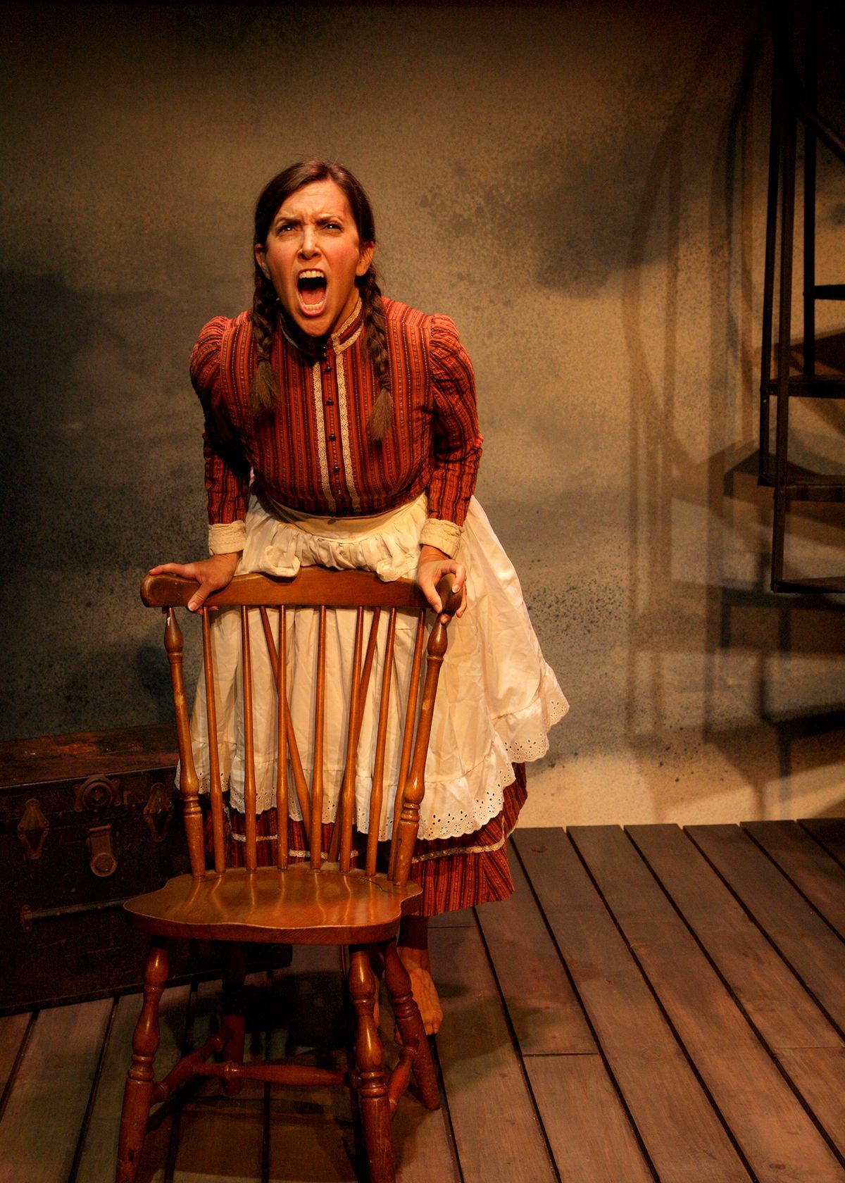 Aubrey Saverino as Abigail Burgess in the world premiere of "Matinicus: The Story of Abigail Burgess" playing May 5 - June 4, 2023 at Bette Aitken theater arts Center on the Fyda-Mar stage at Chance Theater. Written by Jenny Connell Davis; Directed by Katie Chidester. Photo by Doug Catiller.