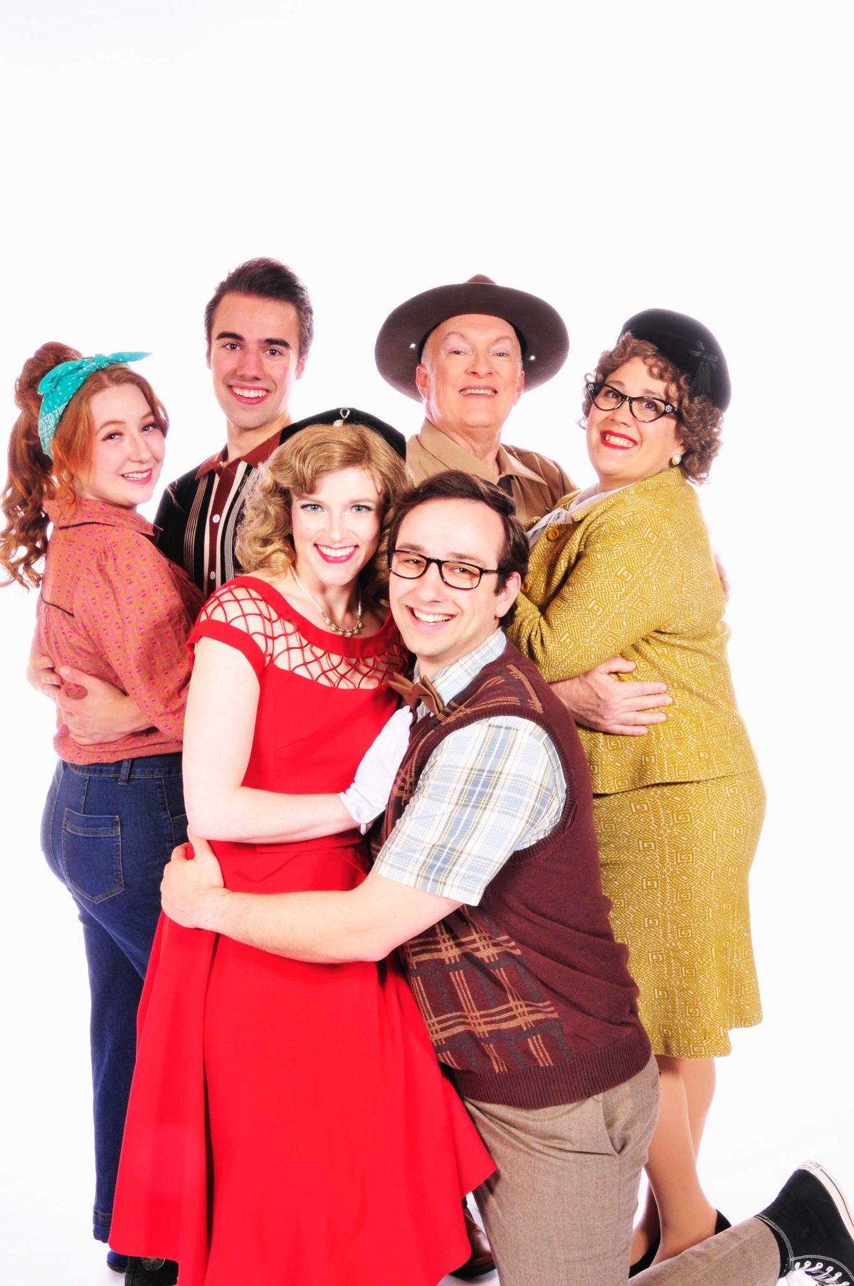 Sam Holden, Jackson Wells-Benitez, Kylie Jenifer Rose, Danny Caputo (the Sheriff), Melissa Standley, and Joseph Cannon in the musical All Shook Up playing at Lakewood Theatre Company, located at 368 S Sam Holden, Jackson Wells-Benitez, Kylie Jenifer Rose, Danny Caputo (the Sheriff), Melissa Standley, and Joseph Cannon in the musical All Shook Up playing at Lakewood Theatre Company, located at 368 S