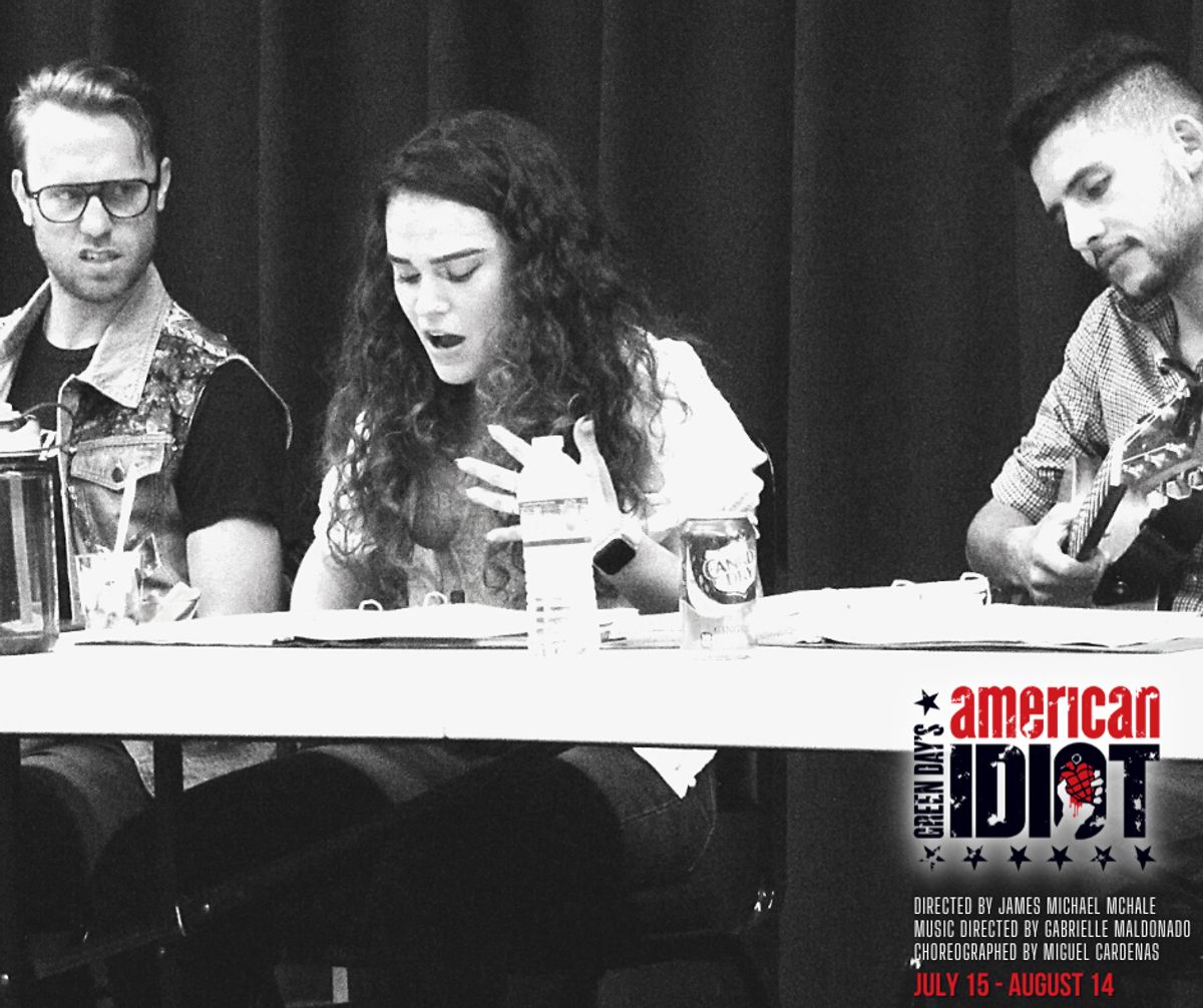Eric Dobson, Dagmar Marshall-Michelson and Jared Machado during the first read-through of  "Green Day's American Idiot" Directed by James Michael McHale, running July 15- August 14 at Chance Theater in Anaheim, CA.