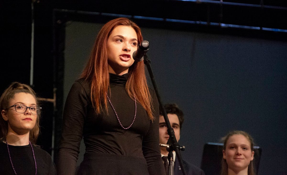 From our Music Assembly Concert Preview featuring Caroline Achenbach as the Acid Queen as well as Audrey Embley (Cousin Kevin), Tommy Wirt (Specialist's Assistant) and Katie Carrig (Specialist).