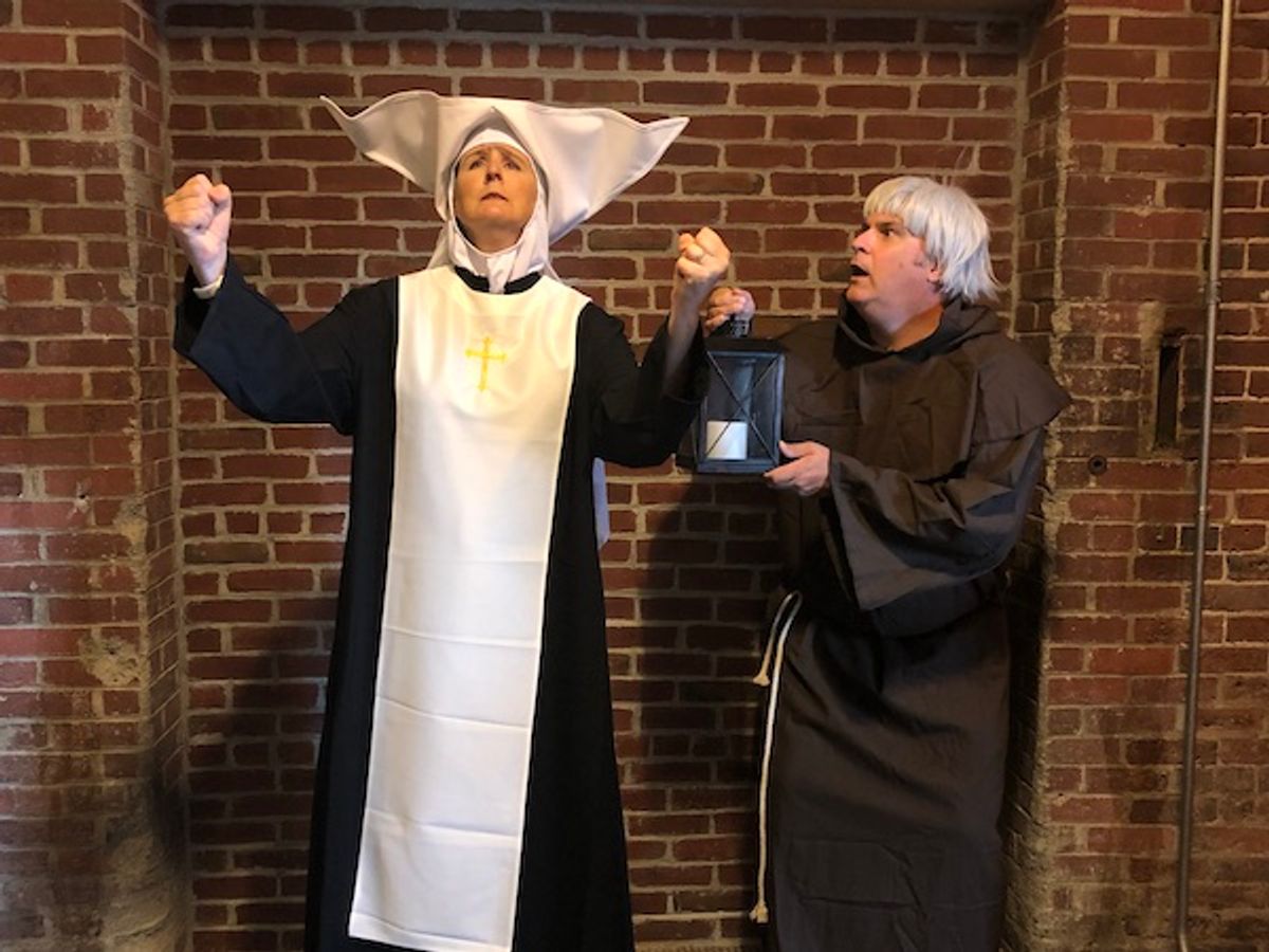 From left to right: Juli Brooks as Sister Walburga and Paul Herard as Jeremy/Monk From left to right: Juli Brooks as Sister Walburga and Paul Herard as Jeremy/Monk