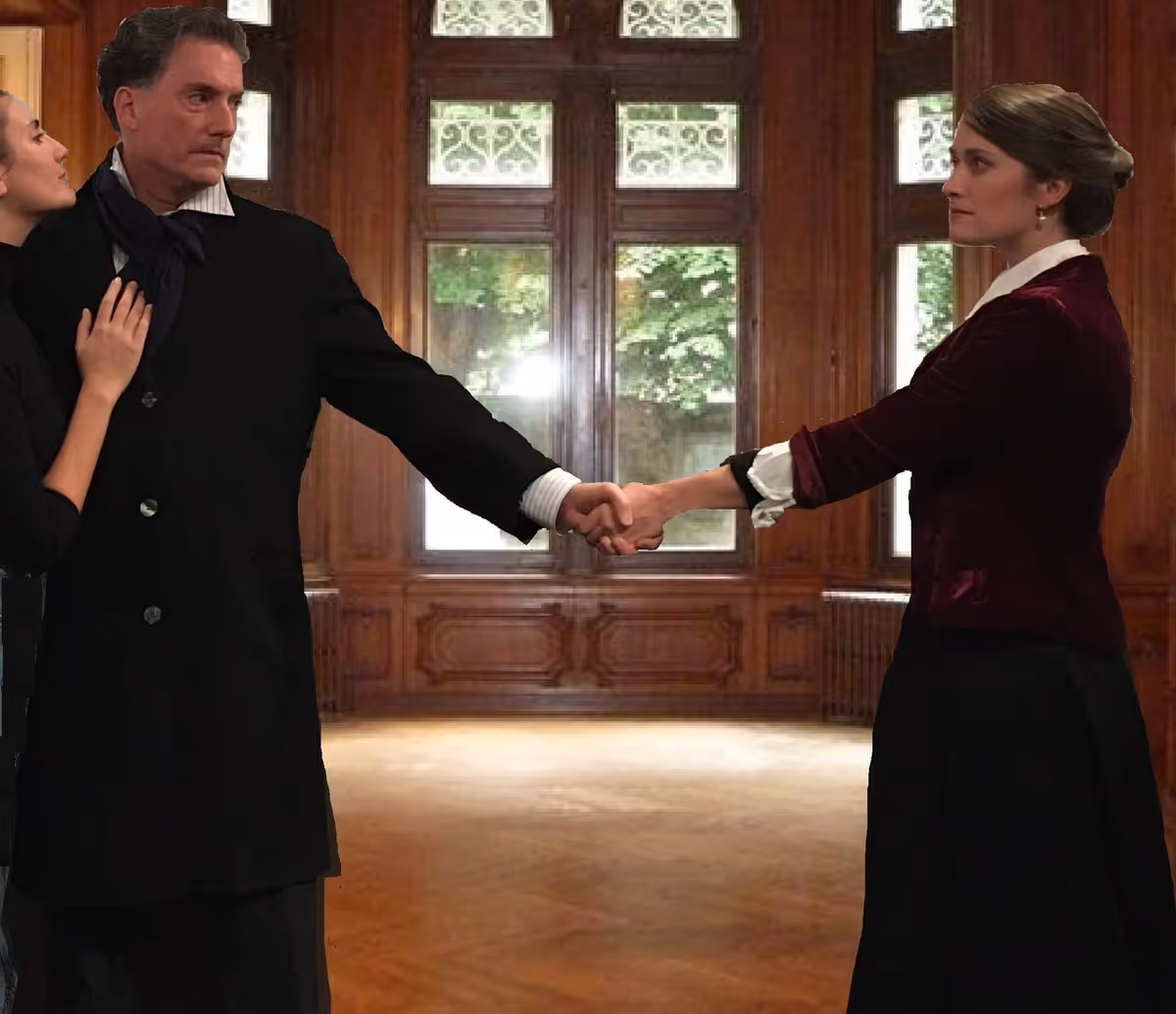 (L to R) Juliette Monaco as Tennie, Ed Altman as Cornelius Vanderbilt and Elena Kritter as Victoria Woodhull. (L to R) Juliette Monaco as Tennie, Ed Altman as Cornelius Vanderbilt and Elena Kritter as Victoria Woodhull.
