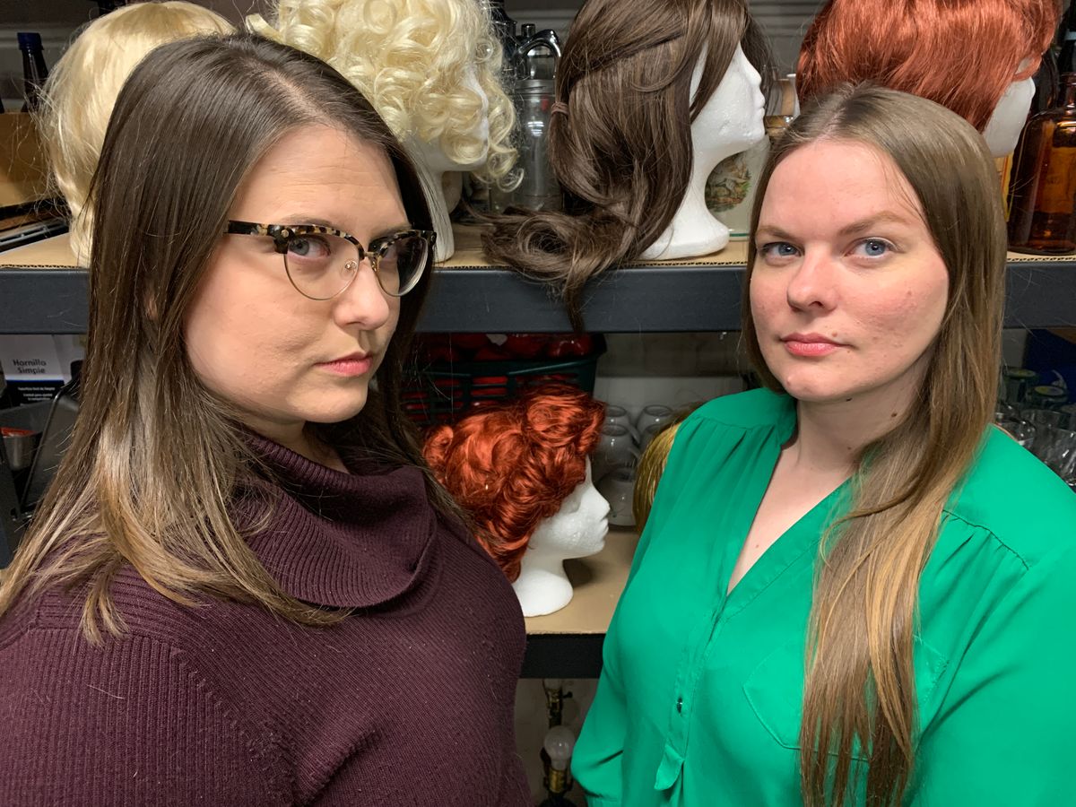 The dynamic duo of Miss Holmes revealed -- women of mystery no longer! Pictured left to right: Maggie Wachtl who portrays as Dr. Dorothy Watson; and Phoebe Sanborn as the daring detective Miss Sherlock Holmes. The dynamic duo of Miss Holmes revealed -- women of mystery no longer! Pictured left to right: Maggie Wachtl who portrays as Dr. Dorothy Watson; and Phoebe Sanborn as the daring detective Miss Sherlock Holmes.