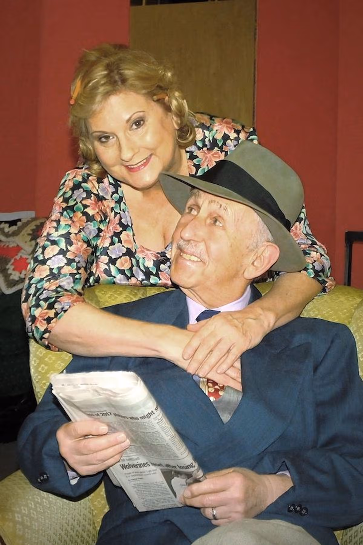 Penny Sycamore (Sue Chekaway) exchanges a loving hug to her father; Grandpa Vanderhof (Ralph Rosati) in the wacky comedy You Can’t Take It With You. Penny Sycamore (Sue Chekaway) exchanges a loving hug to her father; Grandpa Vanderhof (Ralph Rosati) in the wacky comedy You Can’t Take It With You.