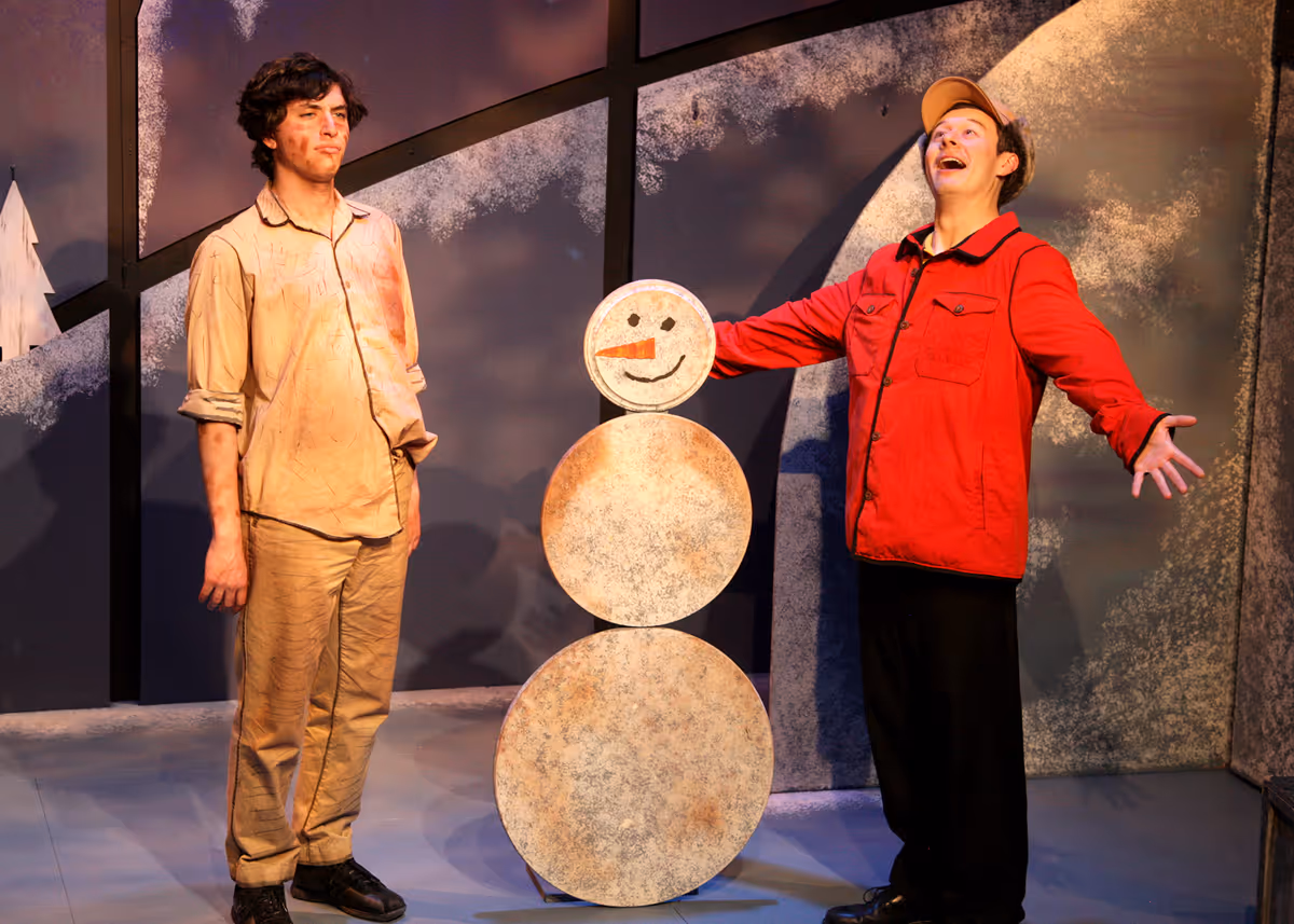 Nathan Shube and Matt Takahashi in the encore presentation of “A Charlie Brown Christmas.” This live version of Charles Schulz’s classic television special adapted by Eric Schaeffer and directed by James Michael McHale will run thru December 19, 2021 on the Fyda-Mar Stage at the Bette Aitken theater arts Center.