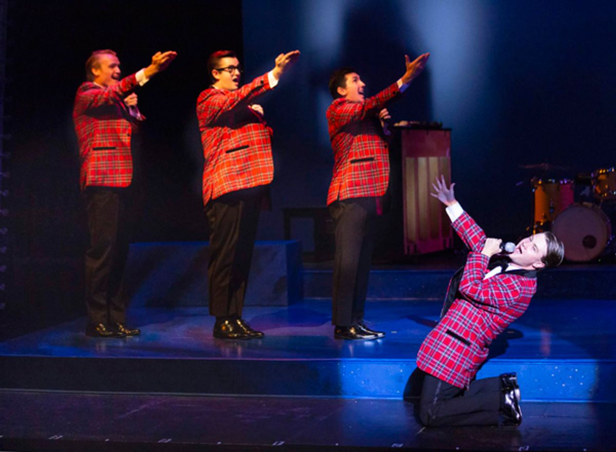 Pictured from left: Alex Freeman, Colton Crowe, Jacob Abbott, and Parker Reeves in Theatre Tuscaloosa's "Forever Plaid," playing through September 16 in the Bean-Brown Theatre. Photo by P. Solorzano. Pictured from left: Alex Freeman, Colton Crowe, Jacob Abbott, and Parker Reeves in Theatre Tuscaloosa's "Forever Plaid," playing through September 16 in the Bean-Brown Theatre. Photo by P. Solorzano.
