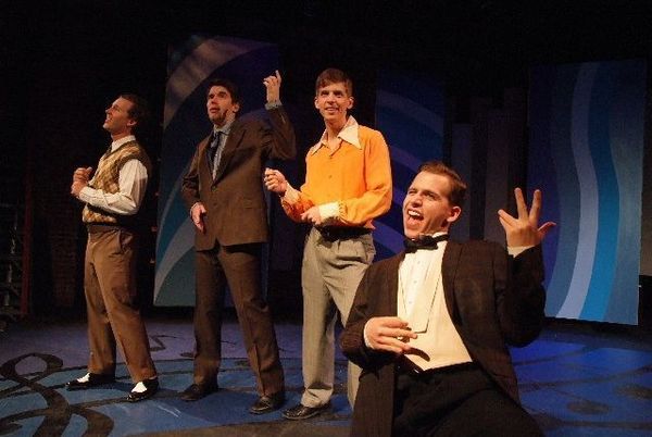 Cast members Stu James and Jade Johnson of Recorded In Hollywood The Musical performing live on stage at Rockwell Stages in Los Angeles, CA, 3