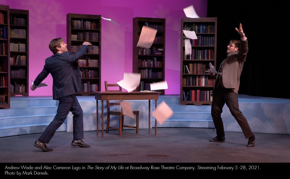 Production photo of Alec Cameron Lugo and Andrew Wade in "The Story of My Life" at the Broadway Rose New Stage. Photo by Mark Daniels.