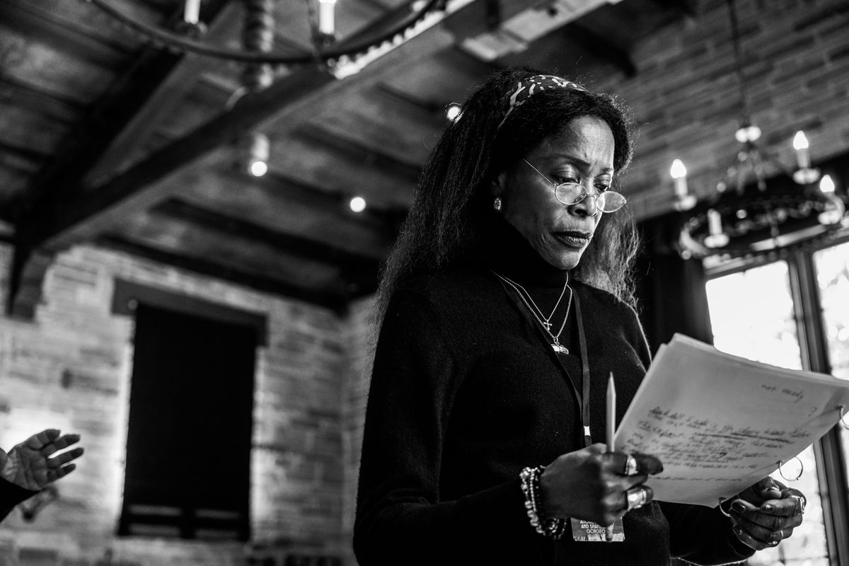 Charlayne Woodard in rehearsal for Angry, Raucous, and Shamelessly Gorgeous at Geffen Playhouse. Photo by Jeff Lorch.