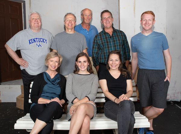 The LEADING LADIES cast at Curtain Players: (seated) Linda L. Goodwin, Audrey-Marie Craddick, Erin Haught; (standing) Doug Browell, Jaimie Schwartz, Al Minor, Steve Salyer, and Jon Sorensen (photo: Jerri Shafer) 1
