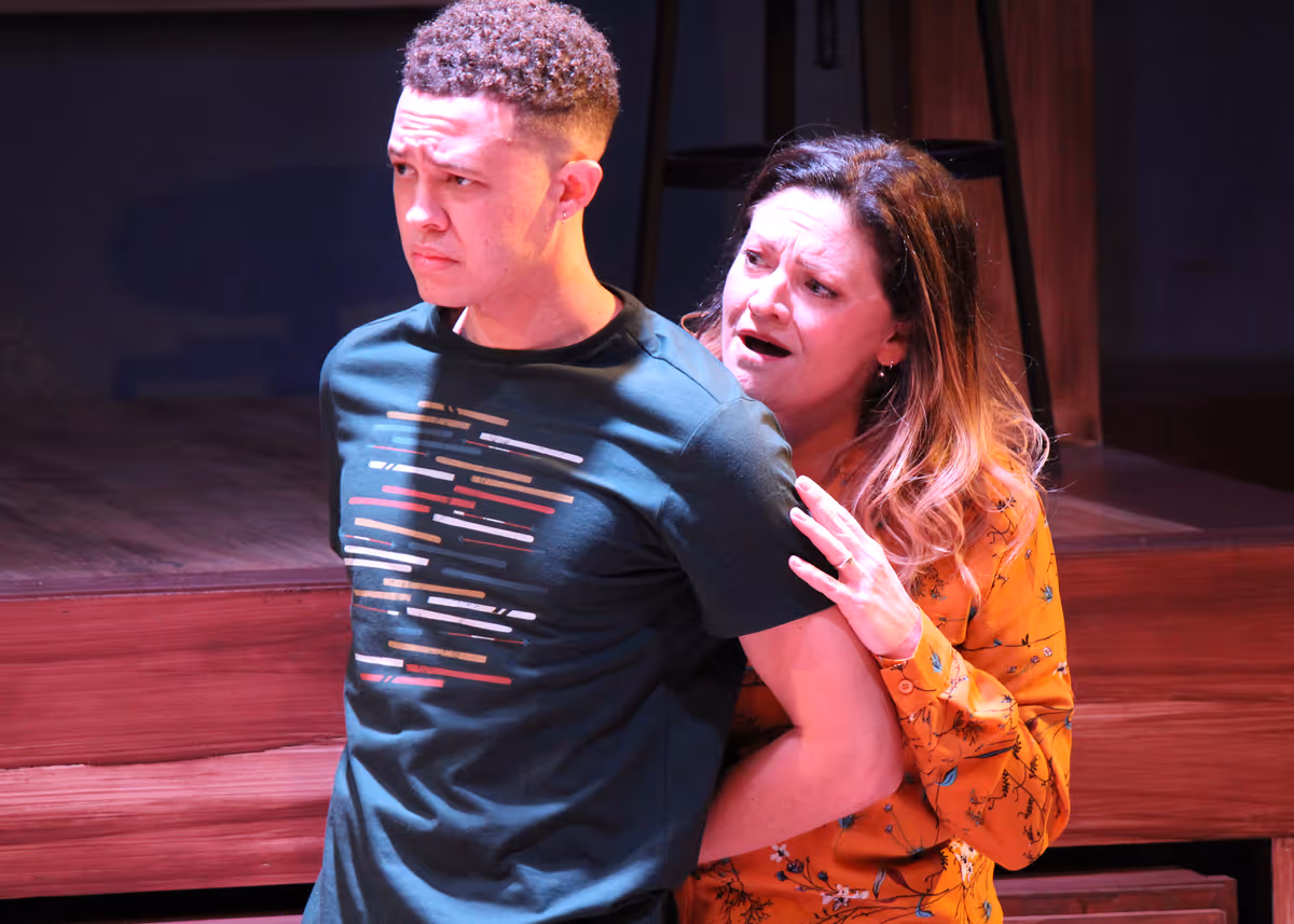 Jaylen Baham and Jocelyn A. Brown in "Next to Normal," the Pulitzer Prize-winning musical by Tom Kitt and Brian Yorkey. Directed by Matthew McCray, with music direction by Stephen Hulsey, this brave and groundbreaking musical plays January 28 - February 27, 2022 at the Bette Aitken theater arts Center. Photo by Camryn Long. 