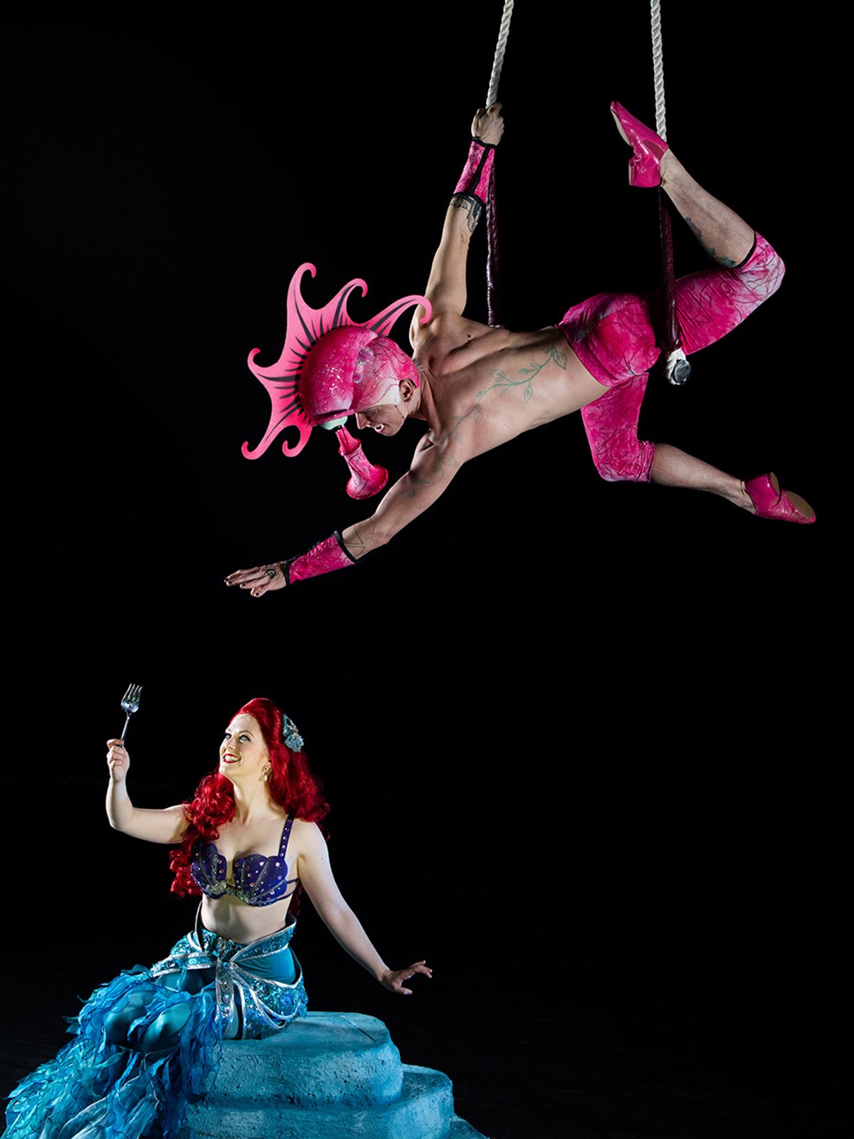 Katie Emerson as Ariel and Joshua Dean as Seahorse