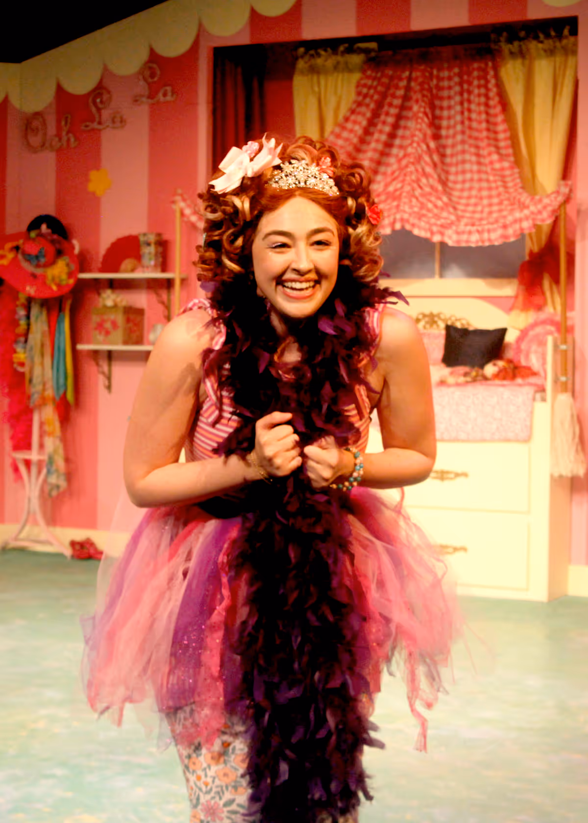 Jillian Batt as Nancy in Chance Theater's TYA production of "Fancy Nancy, The Musical". Playing through June 19, 2022, this musical adaptation of the popular book series has book and lyrics by Susan DiLallo, music and lyrics by Danny Abosch, and is directed by Laura M. Hathaway and music directed by Robyn Manion. Photo by Tanya Catiller.
