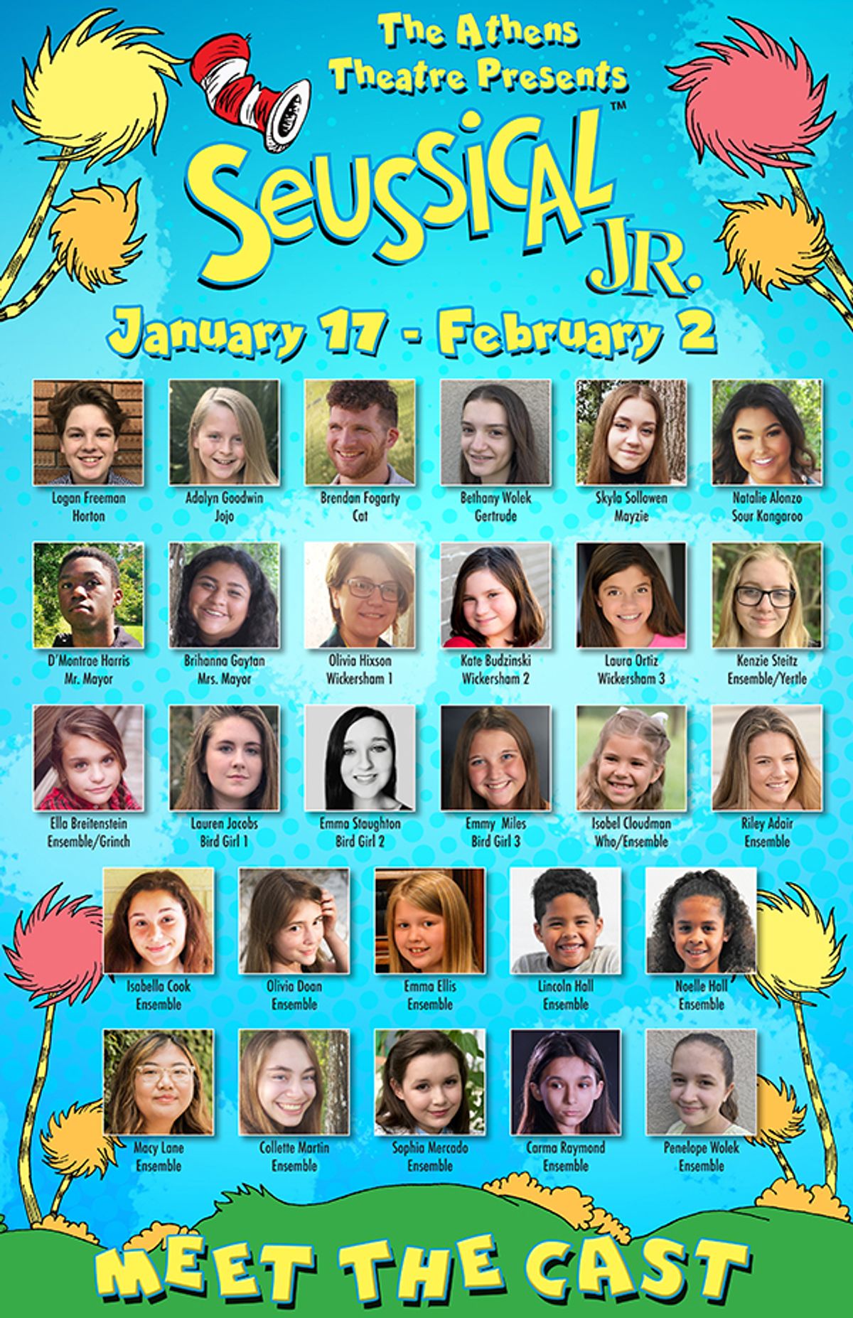 The Athens Theatre Company is proud to announce the cast of Seussical, Jr. playing at the historic Athens Theatre January 17 - February 2. The Athens Theatre Company is proud to announce the cast of Seussical, Jr. playing at the historic Athens Theatre January 17 - February 2.