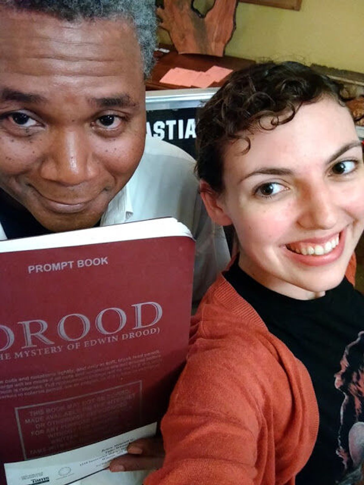 An Award-Nominated 'Drood' Dynamic Duo Rehearses!: Actor Darryl Maximilian Robinson, who appeared as The Chairman Mr. William Cartwright and Mayor Thomas Sapsea, and Actress Sarah Myers, who appeared as Edwin Drood and Miss Alice Nutting both received a 2019 Broadwayworld Chicago Award nomination for Best Performer In A Musical or Revue for their performances in the 2018 Saint Sebastian Players of Chicago Revival of Rupert Holmes' Tony Award-winning Best Musical Whodunit 'The Mystery of Edwin Drood'. Photo by Ms. Myers. An Award-Nominated 'Drood' Dynamic Duo Rehearses!: Actor Darryl Maximilian Robinson, who appeared as The Chairman Mr. William Cartwright and Mayor Thomas Sapsea, and Actress Sarah Myers, who appeared as Edwin Drood and Miss Alice Nutting both received a 2019 Broadwayworld Chicago Award nomination for Best Performer In A Musical or Revue for their performances in the 2018 Saint Sebastian Players of Chicago Revival of Rupert Holmes' Tony Award-winning Best Musical Whodunit 'The Mystery of Edwin Drood'. Photo by Ms. Myers.