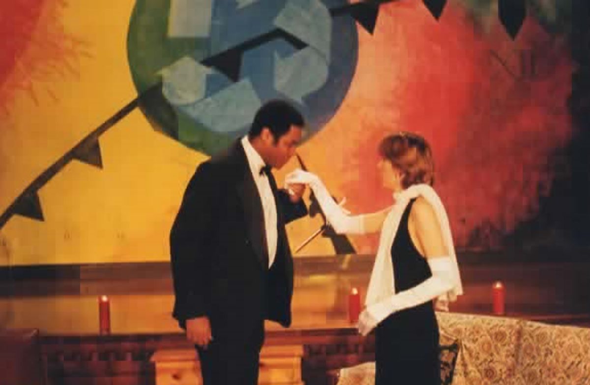 Meet The Devil: Director Darryl Maximilian Robinson as The Devil and Liz Robertson as Dona Ana in the 1998 Excaliber Shakespeare Company of Chicago revival of Don Juan In Hell at Holstein Park Theatre