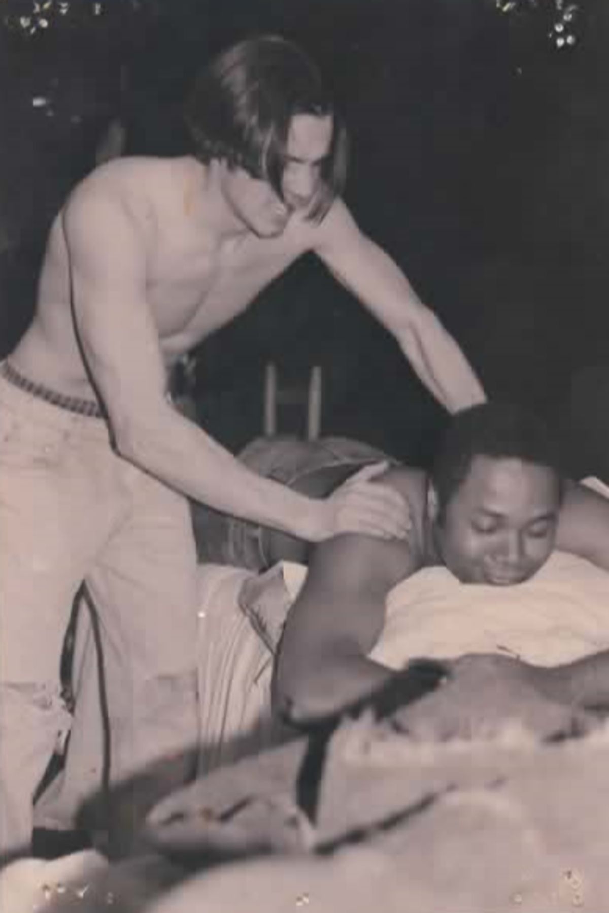 Sibling Rivalry: Jonathan Pereira as Morris and Darryl Maximilian Robinson as Zachariah in the 1999 Excaliber Shakespeare Company of Chicago revival of The Blood Knot by Athol Fugard at The Heartland.