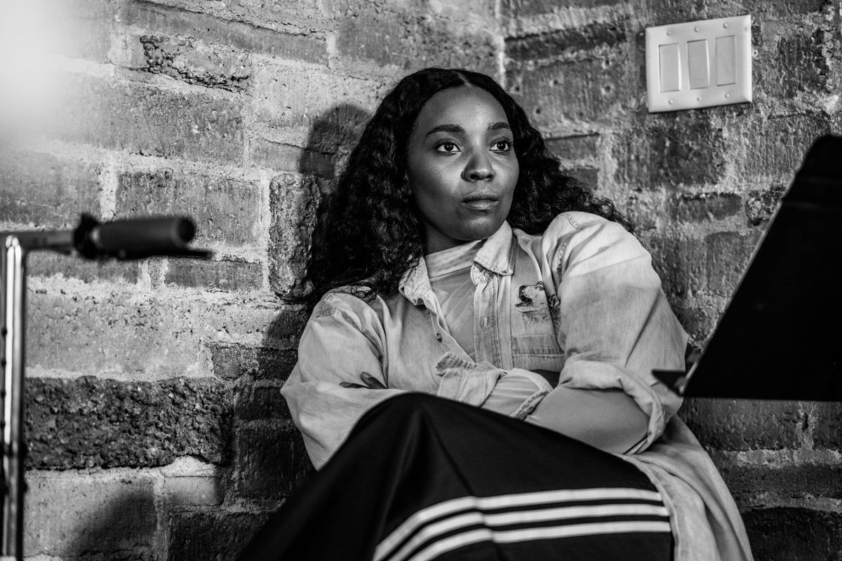 Olivia Washington in rehearsal for Angry, Raucous, and Shamelessly Gorgeous at Geffen Playhouse. Photo by Jeff Lorch. Olivia Washington in rehearsal for Angry, Raucous, and Shamelessly Gorgeous at Geffen Playhouse. Photo by Jeff Lorch.