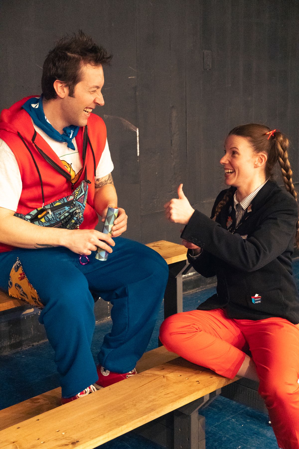 Stephen Emerick and Sarah Sherwood in Curtain Call''''s production of The 25th Annual Putnam County Spelling Bee.