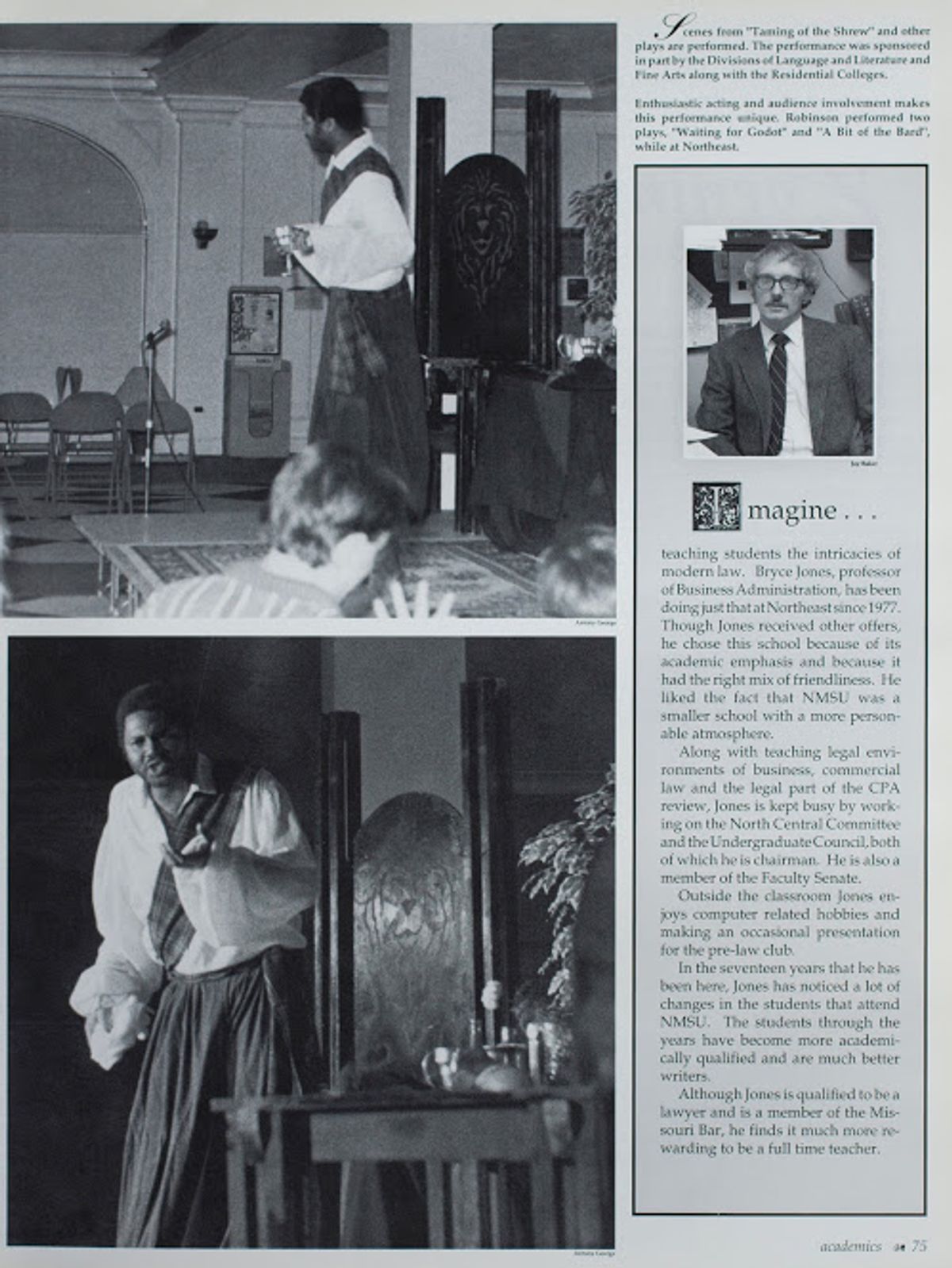 Bard On Campus 2: Part Two of 93/94 Northeast Missouri State University Yearbook Story on Darryl Maximilian Robinson in his one-man show of Shakespeare A Bit of the Bard at Ryle Hall.