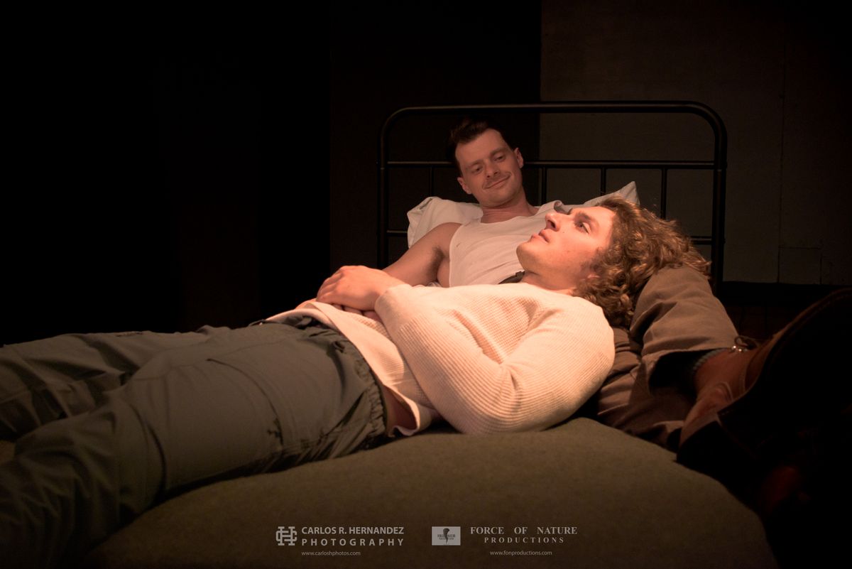 Mitch Hall and Benjamin Wheeler as Patrick and Lee in Force of Nature's production of 'Peace Be With You.' Mitch Hall and Benjamin Wheeler as Patrick and Lee in Force of Nature's production of 'Peace Be With You.'