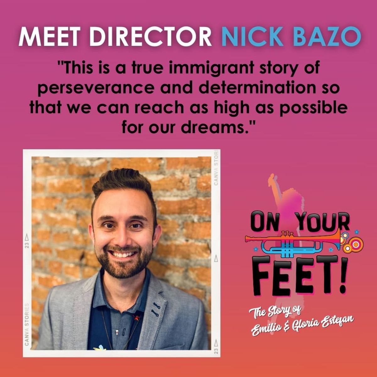 Rehearsals for ON YOUR FEET! begin in just two weeks, and we are thrilled to introduce our Director of this exciting production! You may recognize Nick Bazo as the Garden's Director of Education, and now we can't wait for you to see his work on stage! We asked Nick what directing this production means to him:

"I'm so excited to direct ON YOUR FEET!. Gloria Estefan's music is special to me because it's a direct connection to my upbringing and my Cuban heritage, but it's also about celebrating the fusion of Latin and American culture. This is a true immigrant story of perseverance and determination so that we can reach as high as possible for our dreams. I can't wait to share it with the Garden community!"  

Are you as excited as we are for this production? This summer show WILL sell out, so book your seats for July 8 - 31 ➔ gardentheatre.org/oyf 🎤